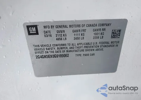 2016 Buick Regal Turbo from USA, damaged, VIN 2G4GK5EX0G9189062